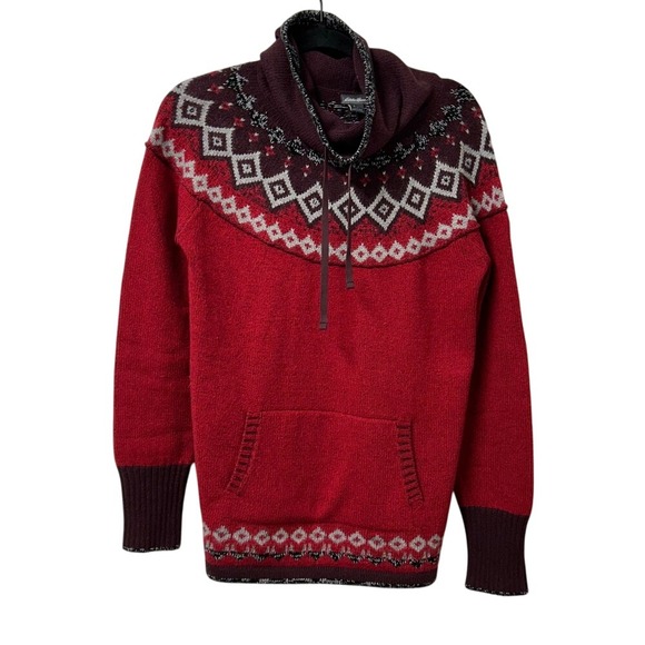 EDDIE BAUER RED FAIR-ISLE WOOL/ MOHAIR FUNNEL SWEATER Women's Size Medium - Picture 1 of 7